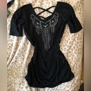 Y2K Vtg Black Embellished Studded Top